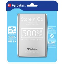 Verbatim Draagbare vaste Store 'n' Go-schijf met USB 3.0 van 500 GB, zilver